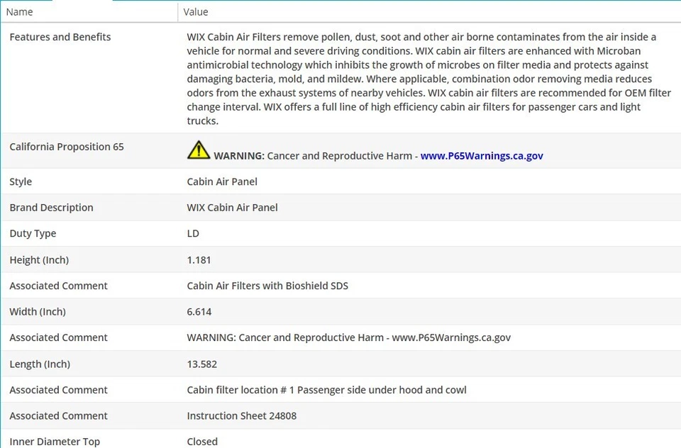 WIX Cabin Air Filter For FORD TRANSIT CONNECT 2010-2013 L4-2.0L - Image 3 of 4