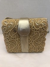 Vintage Stewart Weitzman Gold  Handbag Scroll Design Lace Beads Fringe Madespain