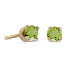 14k Petite Yellow Gold Round Genuine Peridot Stud Earrings