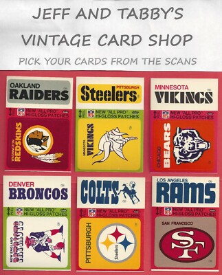 1976 Fleer ALL PRO HI-GLOSS PATCHES /C DROP DOWN MENU 4 PATCH YOU WILL RECEIVE
