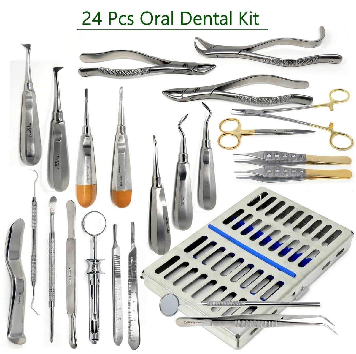 German 24 PC Oral Dental Surgery Extracting Elevators Forceps