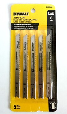 DEWALT 5 PACK U-SHANK JIG SAW BLADES DW3705H 8 TPI ALUMINUM FIBERGLASS JIGSAW