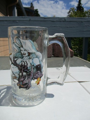 Lady Death 1996 Glass Stein Beer Mug Barware 12oz Chaos Comics Vintage - Used
