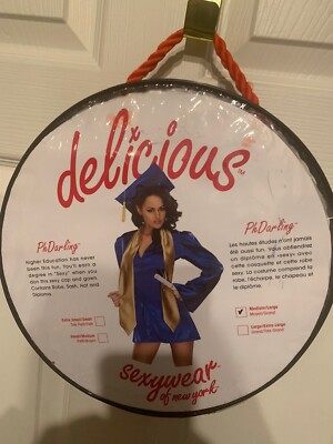 NWOT Delicious Ph.D. Darling Sexy Graduate Costume Adult Size M/L Blue & Gold