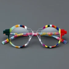 BETSION Acetate Round Eyeglass Frames Colorful Spectacles Reading Glasses Unisex
