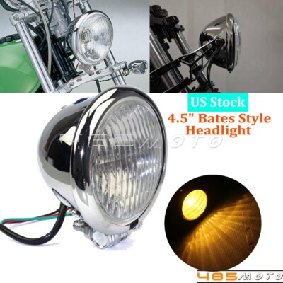 Bates Style 4.5'' Headlight Bottom Mount Chrome Housing For Harley Chopper Bobber