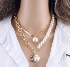 Womens Gold Silver Fashion 2-Layer Simulation Pearl Necklace
