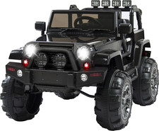 12V Kids Ride-On Truck with Remote, 3 Speeds, LED Lights, Bluetooth - Black