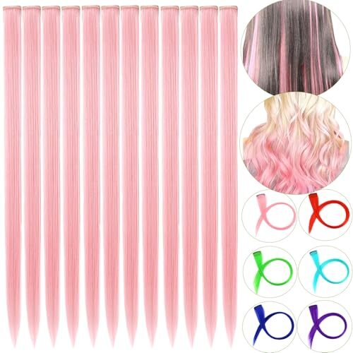 12 PCS Hair Extensions Clip in, 22" Colored Hair Extensions, Highlights Pink - Picture 1 of 7