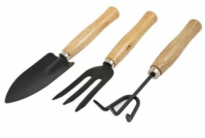 3tlg Gartenwerkzeug Set Grubber Gabel Kelle Schaufel Gärtnerwerkzeug Holzgriff