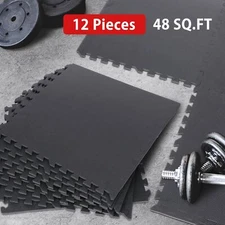 12 Pieces Puzzle Exercise Floor Mats Workout Gym Equipment Mat Black 24''×24'' 