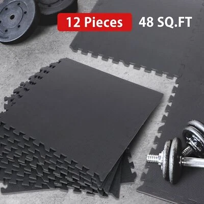 SEGAWE 12 Pieces Puzzle Exercise Floor Mats Workout Gym Equipment Mat Black 24''×24''