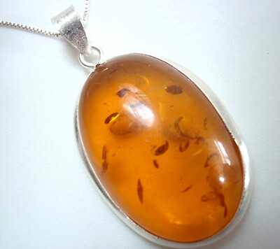 Genuine 5-Gram Amber Oval 925 Sterling Silver Necklace