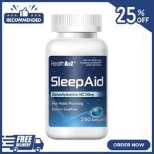 Sleep Aid, Diphenhydramine HCl 50mg, 250 Softgels, Supports Deeper Restful Sleep