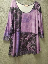 Simply Aster Dress 3XL Purple Floral 3/4 Sleeves Pullover Tunic 1113