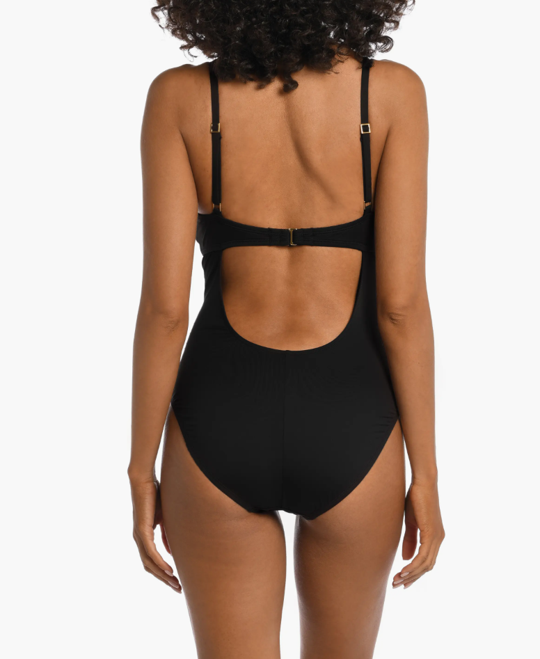 La Blanca Island Goddess Twist Keyhole One-Piece Swimsuit Black