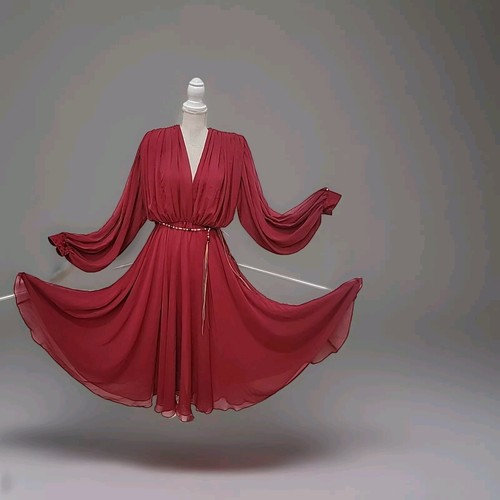 80s Wayne Clark Aline Marelle Chiffon Midi Party Dress VTG Size 14 Bishop