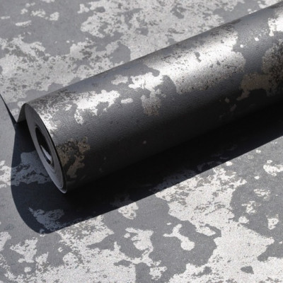 Black Silver Textured Plain Wallpaper Roll Home Decor Room Background Wall Paper