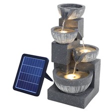 Solar Power Garden Water Feature Fountain LED Light Outdoor Cascading 21X21X47cm