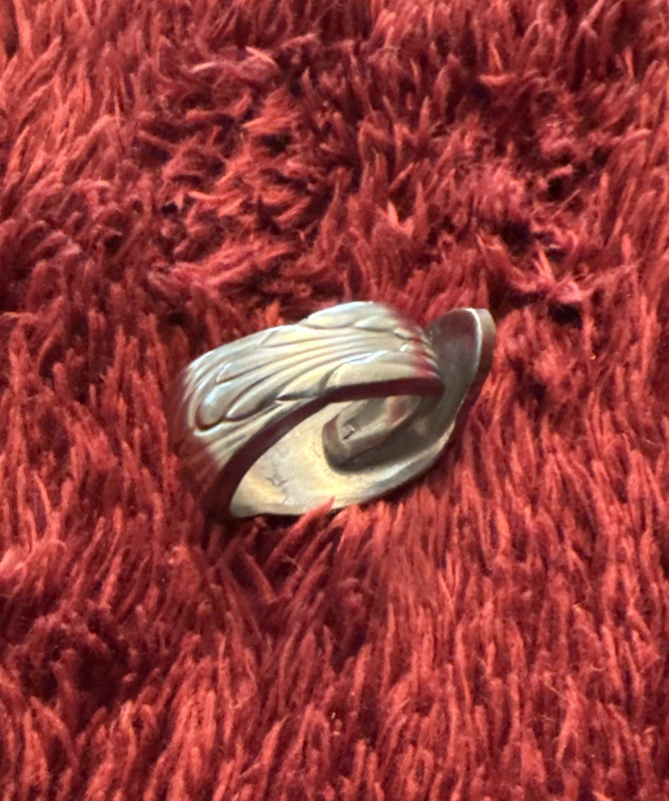 Thick Chunky Spoon Ring Leaf Pattern 8.25 - image 3