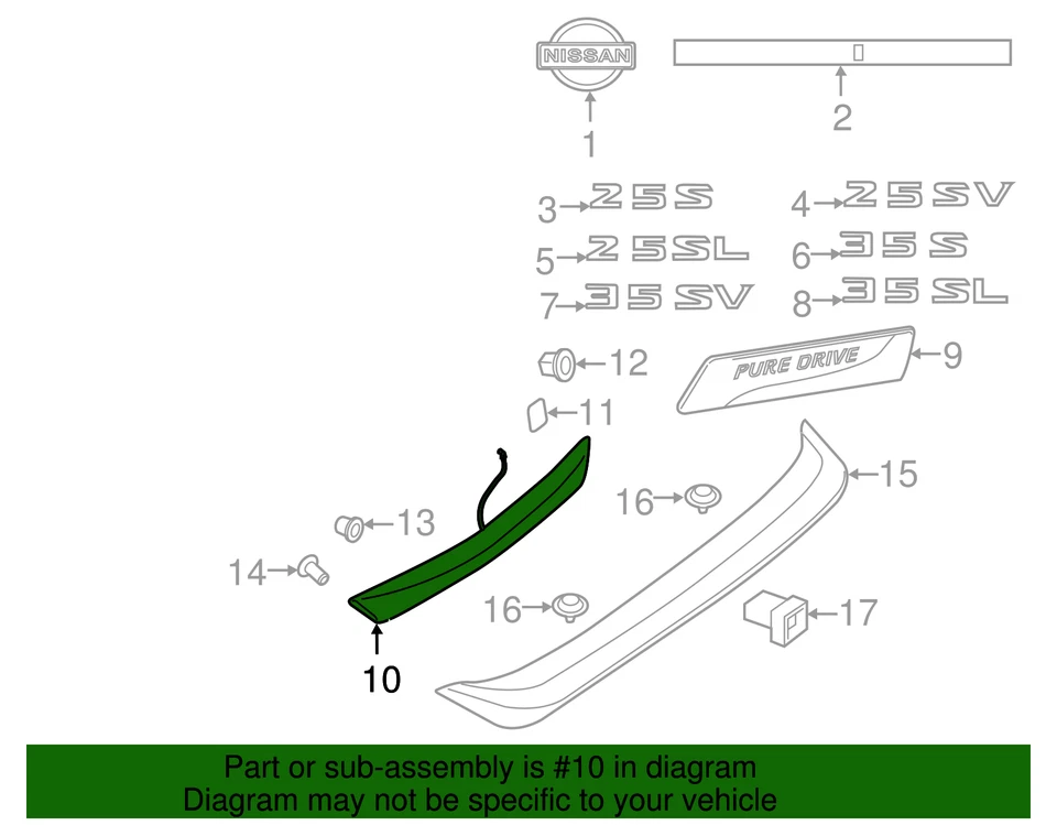 Nissan Altima 2013-2014 genuino - placa de acabado 84810-3TA2A Foto 2 de 2