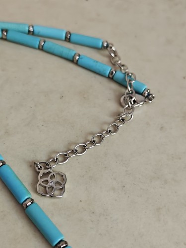 Kendra Scott Ember Silver Strand Necklace Variegated Turquoise 18" - Picture 10 of 11