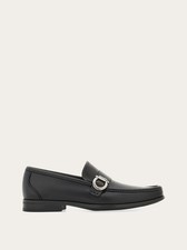 FERRAGAMO MEN'S BLACK CALF LEATHER LOAFERS W/ SILVER TONE BUCKLE MSRP 850