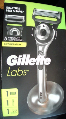 Gillette Labs Rasierer Griff. Peelingstab. 1 Patrone. Magnetständer. Silber