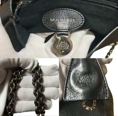 Mulberry Lily Leather Shoulder Bag Glossy Black Chain Strap Gold Tone Hardware - Picture 7 of 12