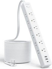 12 Outlets Surge Protector Power Strip 2 USB A USB C 15 25FT Flat Extension Cord