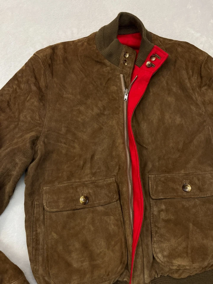 VTG 90's Reversible Brown Suede Red Wool Jacket Small- Made in British Hong Kong - Image 4 of 4