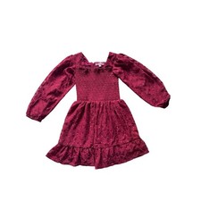 BCBG Girls Burgundy Smocked Puff Sleeve Dress 3T Fall Ruffle maroon princess