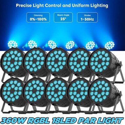 10PCS 360W 18 LED Par Light DMX Stage Lighting RGBL DJ Disco Show Party Lights