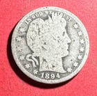 1894O US Barber SILVER Quarter "New Orleans" Mint! Good! Old US Coin! — photo 1