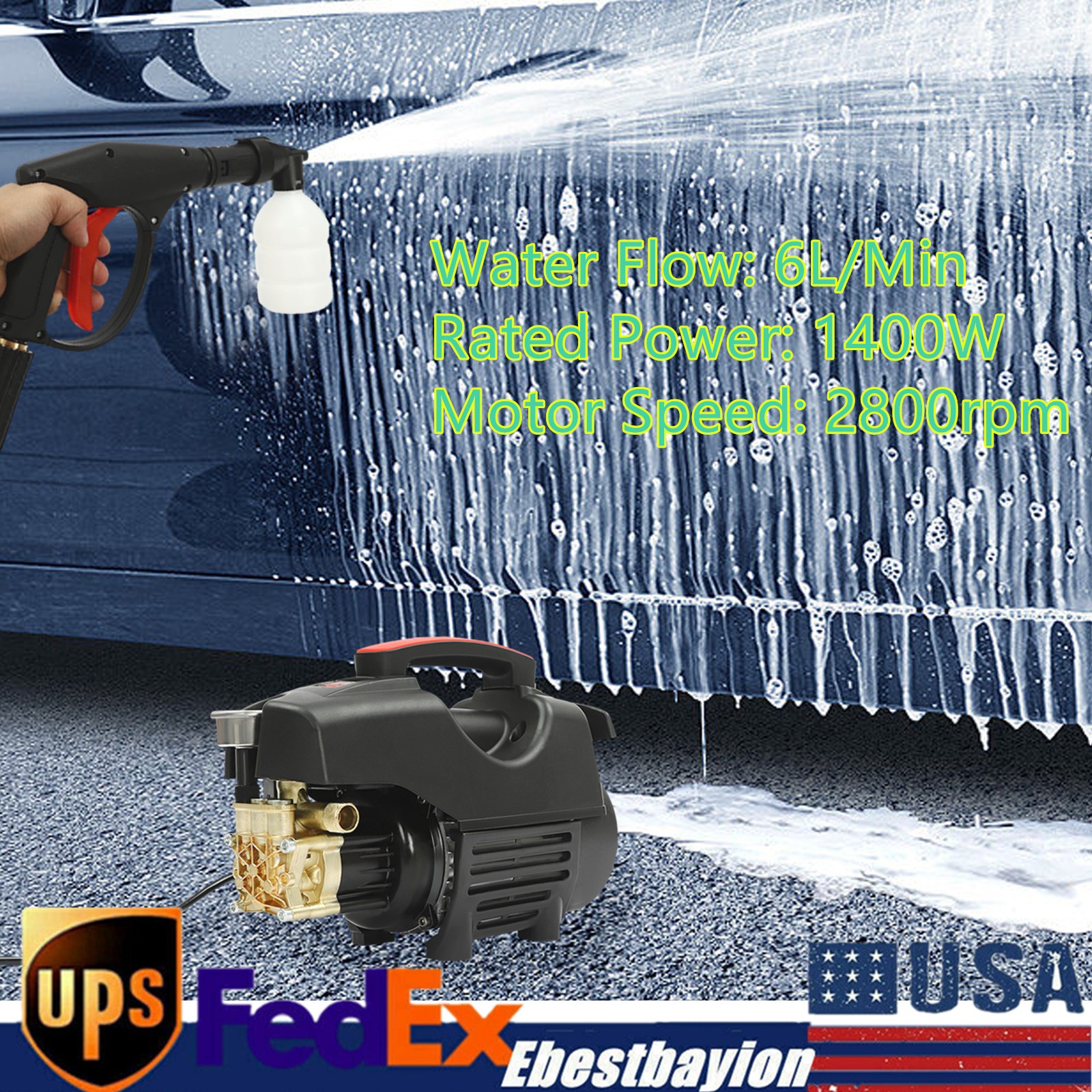 1400W Electric Pressure Washer for Cars High Power Water Spray Gun Cleaner
