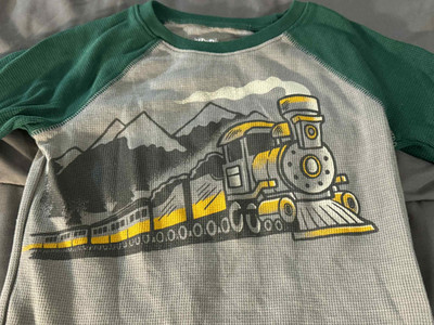 Jumping Beans Train Shirt Youth 7 Gray Green Long Sleeve Thermal Top