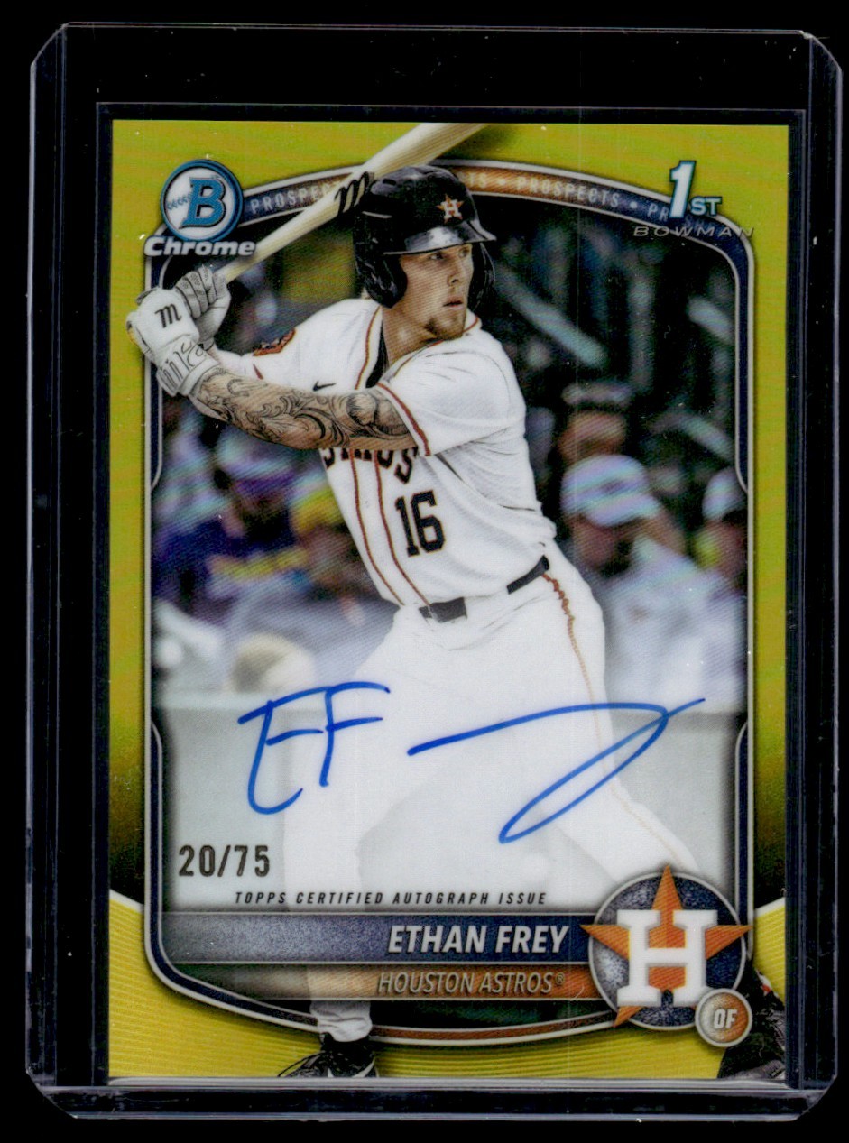 ETHAN FREY 2025 BOWMAN DRAFT CHROME #CPA-EF YELLOW REFRACTOR AUTO /75