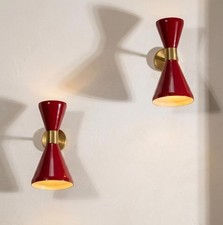 1950's Mid Century Modern Brass Italian Wall Sconce Stilnovo Wall Fixture Pair