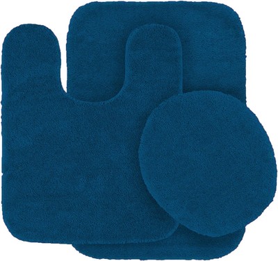 Mk Home LLC 3pc Angela Non Slip Soft Bath Set Rugs Set, Royal Blue 