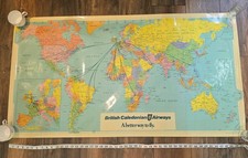 British Caledonian Airways Global Route Map Poster Wall Chart Vintage
