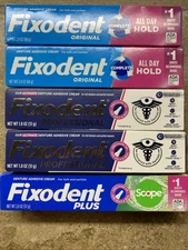 5 PACK Fixodent Professional, Original & Plus Ultimate Denture Adhesive 1.8 oz