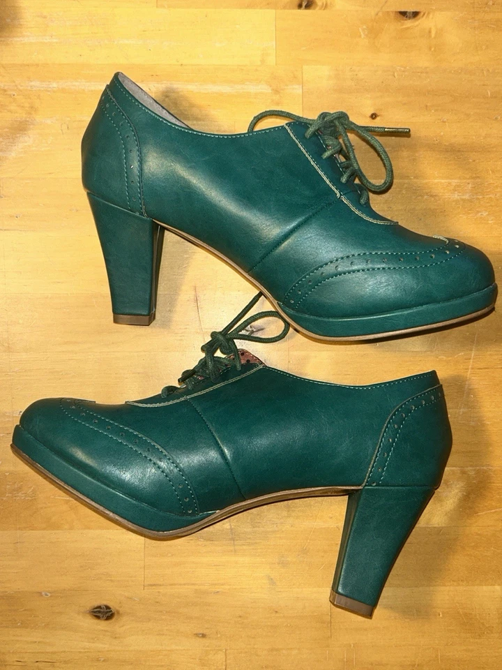 Betty Page By Ellie Green Oxford Ankle Booties Size 9 Retro 3 Inch Heel - Image 3 of 4