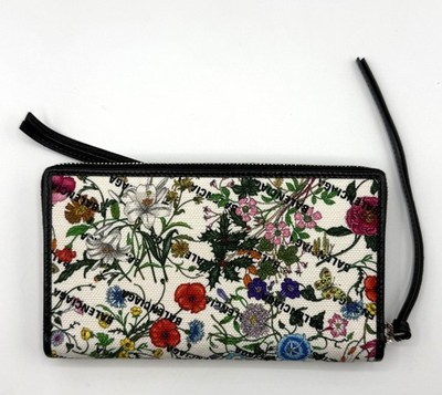 GUCCI x BALENCIAGA Zip Around Wallet 財布 Gucci x Balenciaga Beige Black Canvas Leather Floral Zip Around