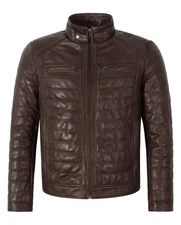 Prestige Ralph Brown Waxed Men's Quilted Puffer Lambskin Nappa Leather Jacket