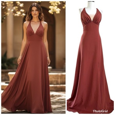 Revelry Babydoll Maxi Dress 10 Cinnamon Brown Wedding Guest Bridesmaid Prom  Gown | eBay