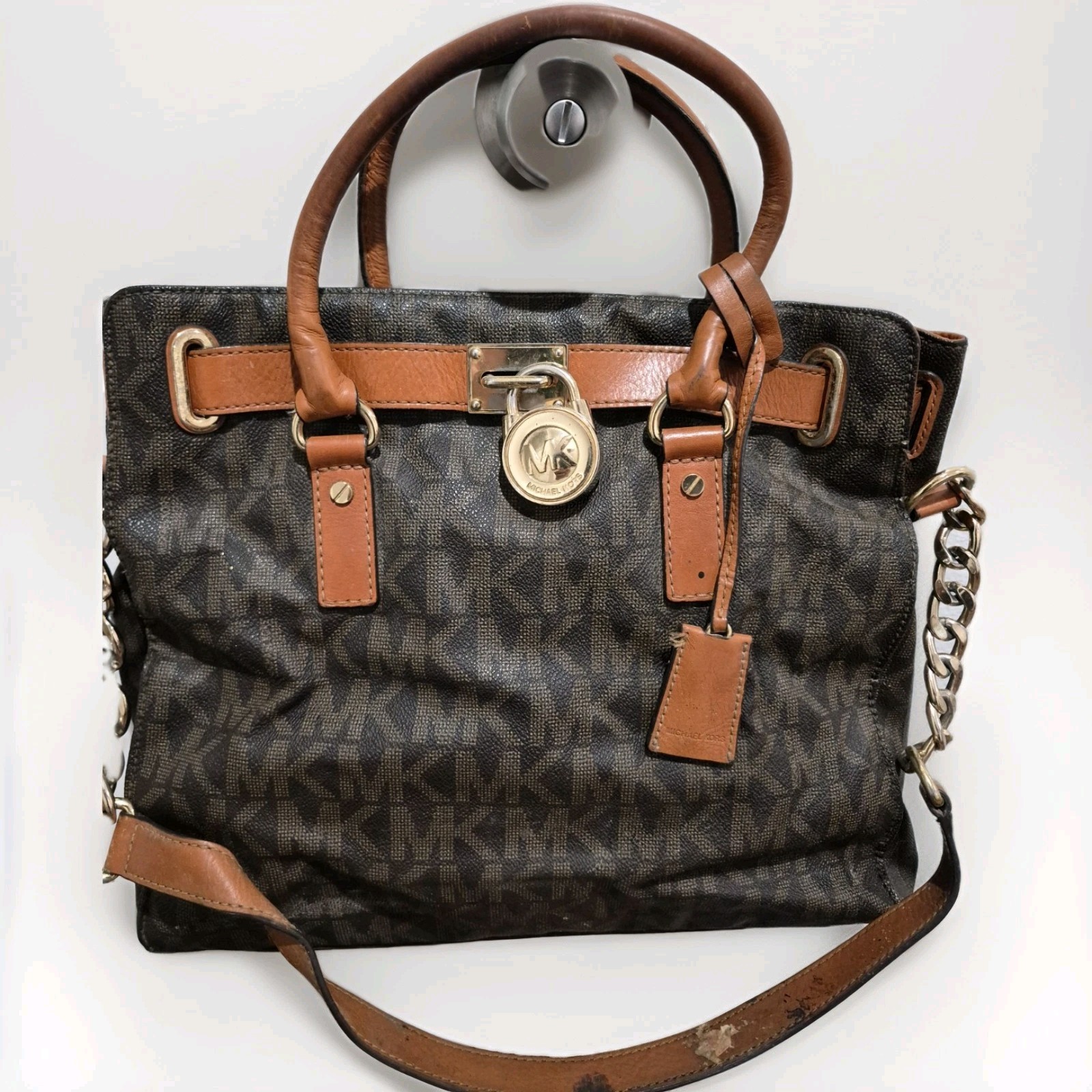 Michael Kors Brown Logo Satchel Gold-Tone Hardware Double Handles