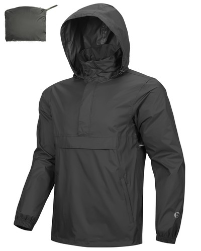 Outdoor Ventures Men's Rain Jacket Waterproof Lightweight Medium, Black