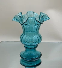 Vintage Fenton Teal Art Glass Melon Ribbed Vase