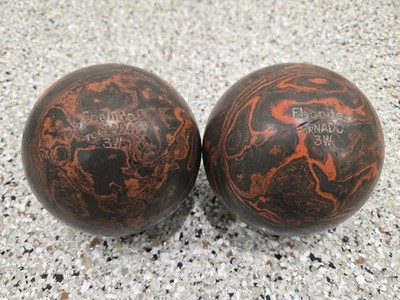 Vintage Ebonite Tornado Duckpin Bowling Balls Orange Black Swirl