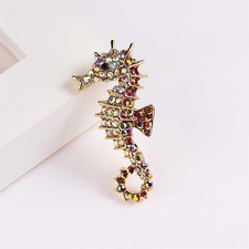 Sparkling Red Seahorse Brooch Rhinestone Crystal Ocean Pin Summer Jewelry Gift